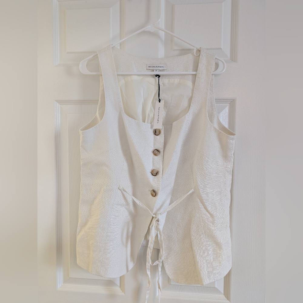 Banana Republic Linen White Button-Front Tank Vest Size 12